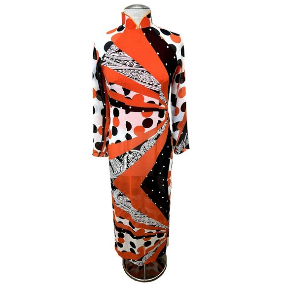 Women's Multicolor Sheath Sheer Orange Maxi Dress No Brand Size 4 Small - Picture 1 of 3